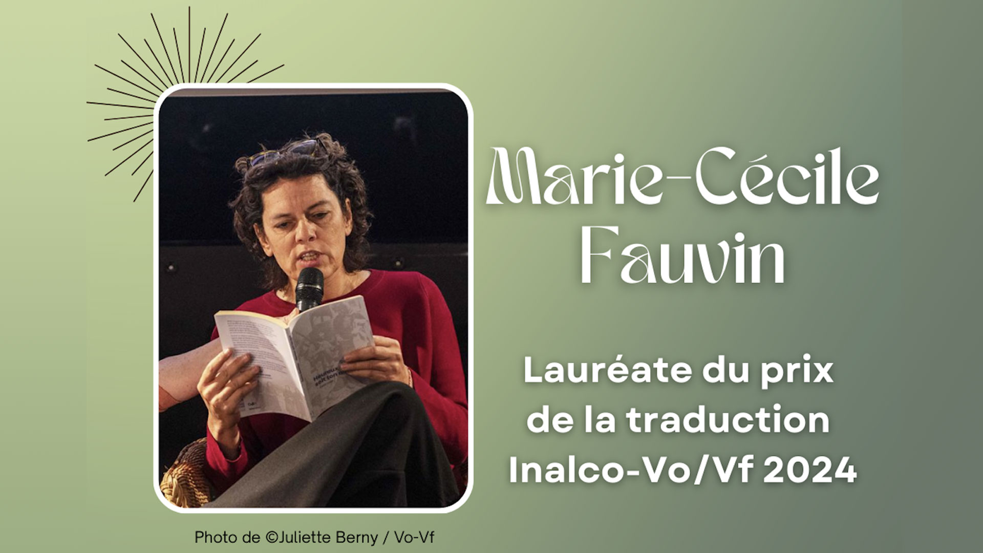 Actu_Entretien_Marie-Cecile_Fauvin Entrentien avec Marie-Cécile Fauvin, lauréate du Prix de la traduction Inalco / Vo-Vf 2024